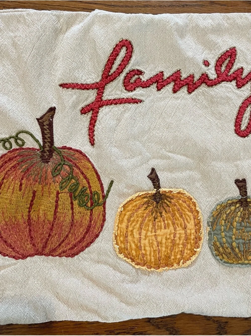 Pottery Barn Pumpkin Family Lumbar Embroidery Thanksgiving Pillow Cover 16 X 26